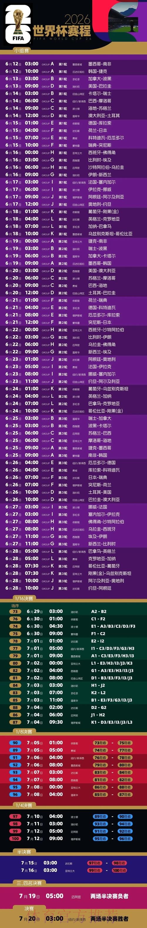 2026世界杯每日赛程今日全程直播免费观看 2026世界杯每日赛程今日全程直播免费观看